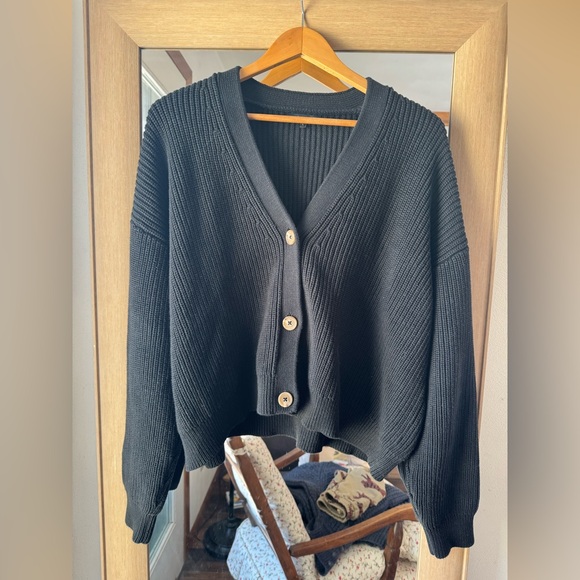 Quince Sweaters - Quince Organic Cotton Black Cardigan Large